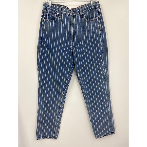 American Eagle Outfitters Mom Jean Striped Blue White Size 8 Regular - Picture 1 of 7